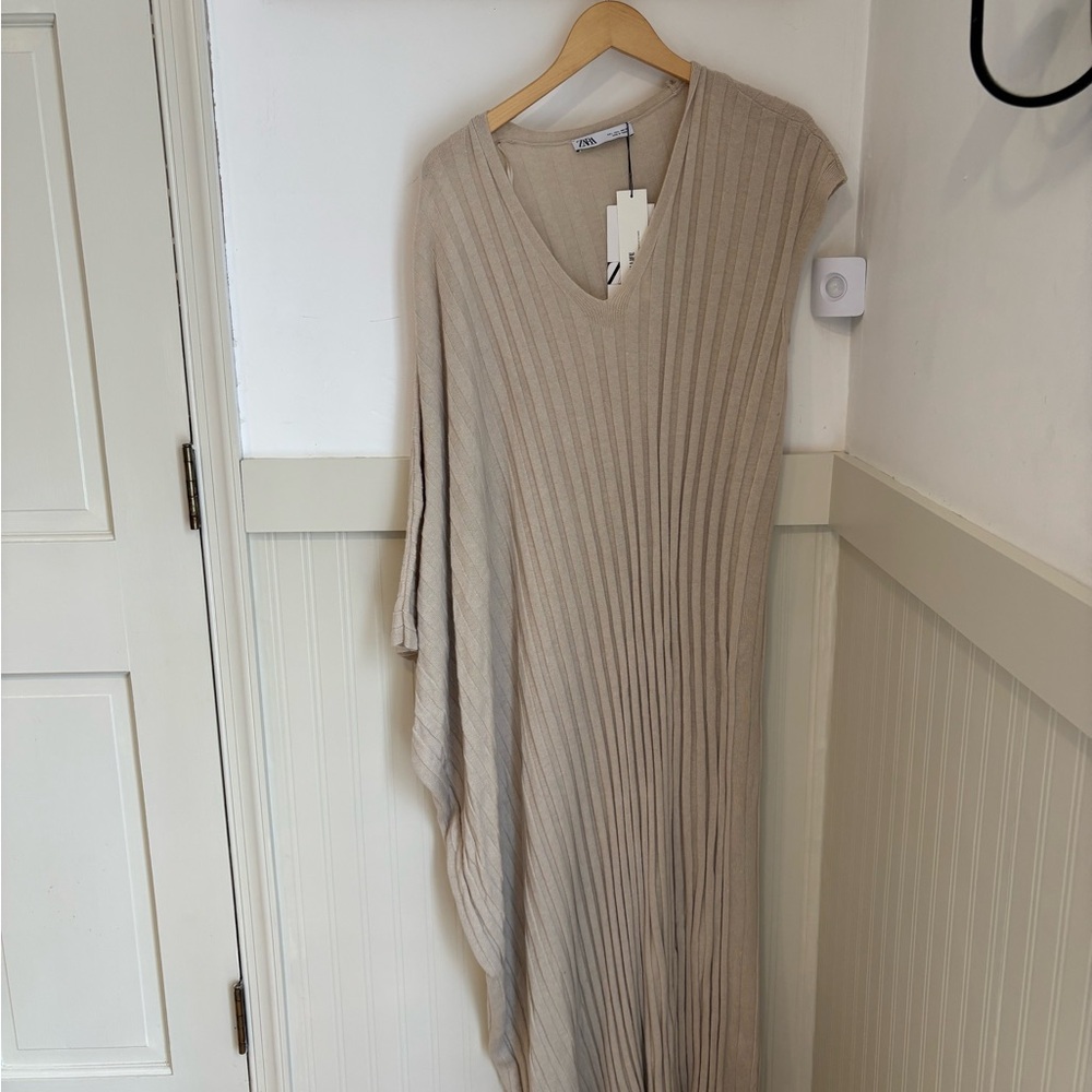 Zara Cream Ribbed Knit Dress
